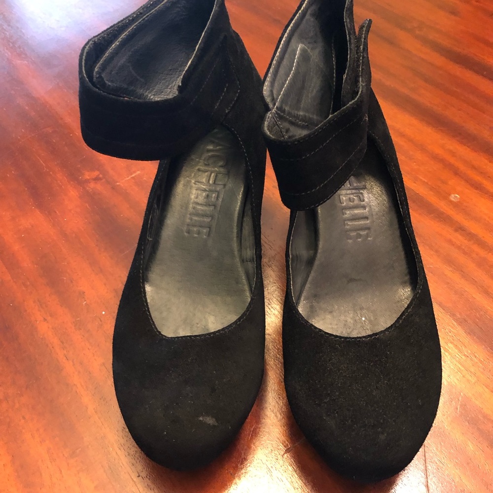 Sachelle Black Suede Ankle Wrap platform heels
